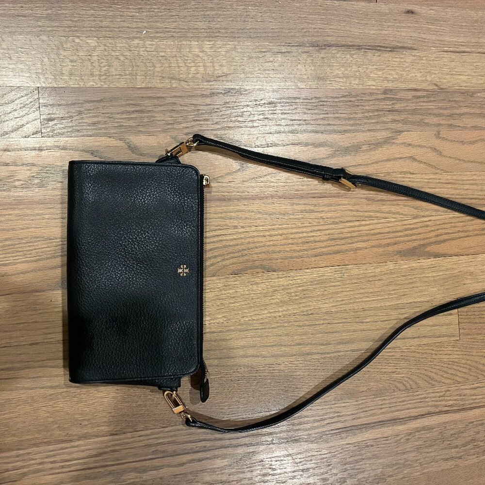 Tory Burch black peppled leather crossbody handbag